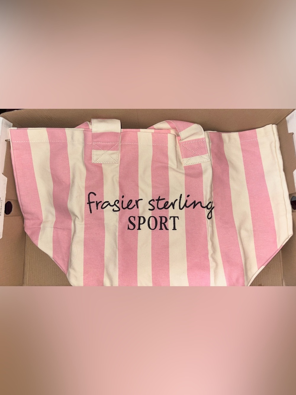 NWT Frasier Sterling Sport Pink & Cream Cotton Canvas Tote Bag HUGE - Picture 8 of 14